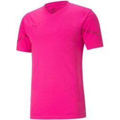 Koszulka Puma TeamFlash Męska - Fluo Różowa 2XL - Sportowa i Lekka. Czerwone t-shirty sportowe Puma, bez wzorów, z poliesteru, bez ramiączek, do piłki nożnej. Za 189.99 zł.