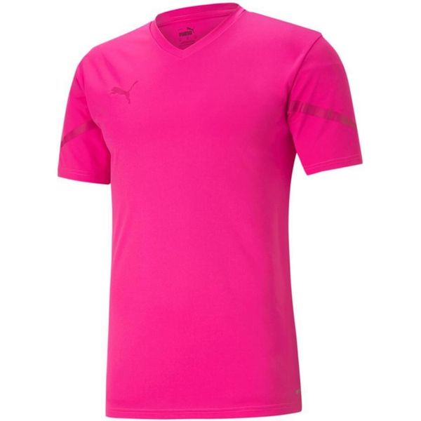Koszulka Puma TeamFlash Męska - Fluo Różowa 2XL - Sportowa i Lekka. Czerwone t-shirty sportowe Puma, bez wzorów, z poliesteru, bez ramiączek, do piłki nożnej. Za 191.99 zł.