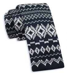 Granatowo-Biały Dziergany, Męski Krawat Knit, 5,5 cm -Alties- Wzór Norweski, Świąteczny. Niebieskie krawaty i muchy Alties, bez wzorów, z dzianiny. Za 55.00 zł.