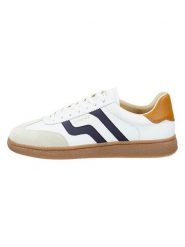 GANT Footwear Skórzane sneakersy "Cuzmo" w kolorze biało-granatowo-jasnobrązowym rozmiar: 45. Białe buty sportowe casual GANT Footwear, bez wzorów, bez zapięcia. Za 399.03 zł.
