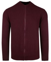 Lekki Sweter Męski Bawełniany na Zamek z Wysokim Dekoltem – Alties - Bordo. Czerwone swetry rozpinane Alties, l, bez wzorów, z bawełny, bez kołnierzyka, bez ramiączek. Za 199.00 zł.