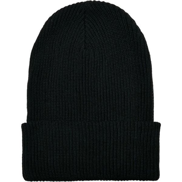 Prążkowana Czapka Z Dzianiny Z Przędzy Z Recyklingu. Czarne czapki zimowe FLEXFIT, bez wzorów, z dzianiny. Za 79.99 zł.