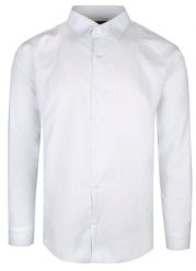 Elegancka Męska Taliowana Koszula - Rigon - Biała (Slim Fit). Białe koszule Rigon, m, bez wzorów, z bawełny, bez kołnierzyka, bez ramiączek. Za 115.00 zł.