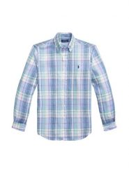 Polo Ralph Lauren Koszula 710B16705002 Niebieski Regular Fit. Niebieskie koszule Polo Ralph Lauren, l, bez wzorów, ze lnu, bez kołnierzyka, bez ramiączek. Za 858.99 zł.