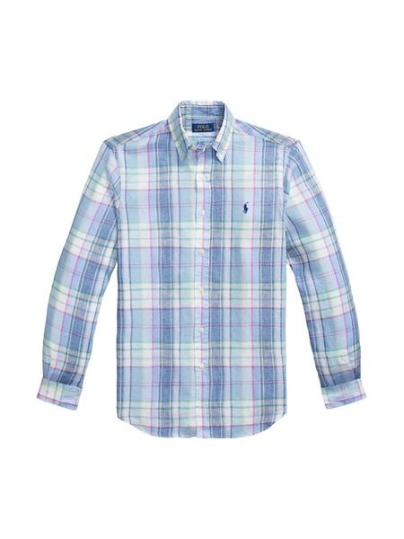 Polo Ralph Lauren Koszula 710B16705002 Niebieski Regular Fit. Niebieskie koszule Polo Ralph Lauren, l, bez wzorów, ze lnu, bez kołnierzyka, bez ramiączek. Za 859.99 zł.