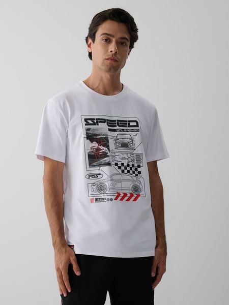 4F T-shirt regular z nadrukiem męski - biały XXL. Białe t-shirty 4F, bez wzorów, z bawełny, bez ramiączek. Za 79.99 zł.