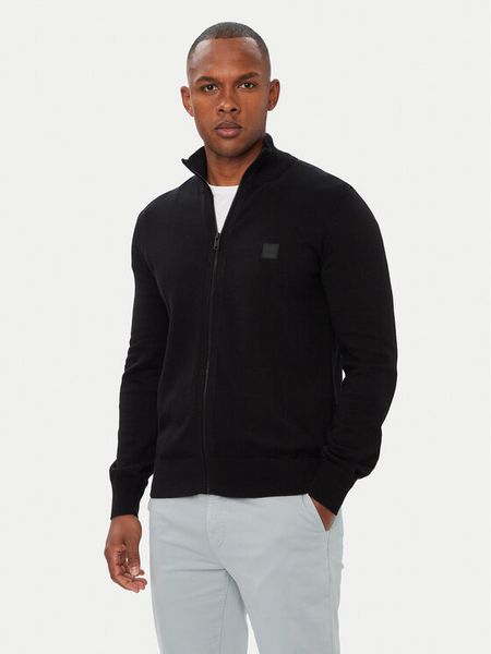 BOSS Kardigan Kanozip_S 50543692 Czarny Regular Fit. Czarne swetry rozpinane Boss, m, bez wzorów, z bawełny, bez kołnierzyka, bez ramiączek. Za 679.99 zł.