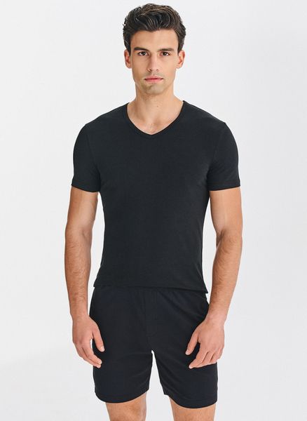 PAKO LORENTE – T-shirt v-neck w czarnym kolorze, dwupak. Czarne t-shirty Pako Lorente, xl, bez wzorów, z bawełny, bez kołnierzyka, bez ramiączek. Za 99.99 zł.