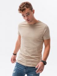 T-shirt męski bawełniany BASIC - piaskowy V11 - Rozmiar: XXL. Szare t-shirty Ombre Clothing, m, bez wzorów, z bawełny, bez kołnierzyka, bez ramiączek. W wyprzedaży za 19.99 zł.