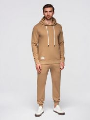 Bawełniany męskie komplet dresowy bluza dresowa + spodnie joggery- brązowy V2 - Rozmiar: XL. Brązowe joggery i bojówki Ombre Clothing, m, z aplikacjami, z bawełny, klasyczne. Za 339.99 zł.