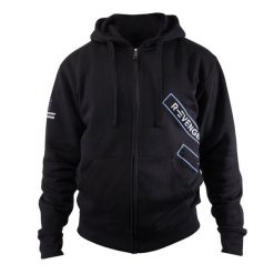 Bluza męska Fitness i rekreacyjna, kolor czarno-niebieski. Czarne bluzy R-EVENGE, m, bez wzorów, z bawełny, z kapturem. Za 250.48 zł.