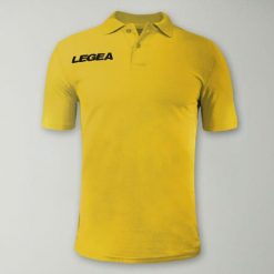 Polo Junior do Aktywności na Świeżym Powietrzu i Czasu Wolnego Żółta. Żółte koszulki polo Legea, bez wzorów, z bawełny, bez kołnierzyka, bez ramiączek. Za 52.00 zł.