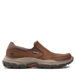 Półbuty Skechers. Brązowe eleganckie półbuty Skechers, bez wzorów, bez obcasa, bez zapięcia. Za 269.99 zł.