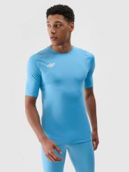 4F Koszulka treningowa szybkoschnąca męska - niebieska M. Niebieskie t-shirty 4F, m, bez wzorów, z dzianiny, bez kołnierzyka, bez ramiączek. W wyprzedaży za 44.99 zł.