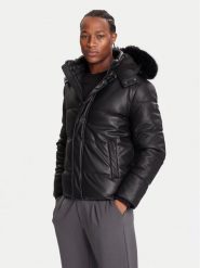 Guess Kurtka zimowa M5BL2F W1050 Czarny Regular Fit. Czarne kurtki Guess, na zimę, m, z aplikacjami, ze skóry, bez kaptura. Za 799.99 zł.