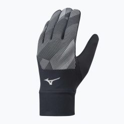 Rękawiczki do biegania Mizuno Windproof. Czarne rękawiczki Mizuno, bez wzorów, z elastanu. Za 83.99 zł.