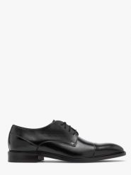 Czarne półbuty z ozdobnym noskiem RICO. Czarne eleganckie półbuty Ryłko, bez wzorów, ze skóry, bez obcasa, bez zapięcia. Za 429.99 zł.