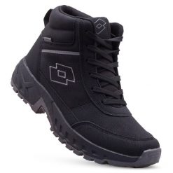 Buty zimowe męskie LOTTO EVEDAL MID. Czarne buty sportowe casual Lotto, na zimę, bez wzorów, bez zapięcia. W wyprzedaży za 119.00 zł.