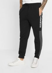 Spodnie sportowe z poliestru z recyklingu. Czarne spodnie treningowe długie bonprix, l, bez wzorów. Za 149.99 zł.