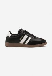 Czarne Płaskie Klasyczne Buty Sportowe Sneakersy ze Sznurowaniem z Ozdobnym Noskiem i Paskami Timaela. Czarne buty sportowe casual Born2be, z aplikacjami, z jeansu, bez zapięcia. W wyprzedaży za 111.99 zł.