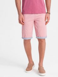 Szorty męskie chinosy z kontrastowym podwinięciem – różowe V8 W421 - XXL. Czerwone szorty Ombre Clothing, l, bez wzorów, z bawełny, biznesowe. W wyprzedaży za 99.99 zł.