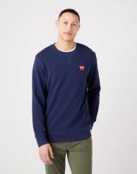 WRANGLER SIGN OFF CREW MĘSKA BLUZA KLASYCZNA LOGO NAVY W661HA114 112320286. Niebieskie bluzy Wrangler, m, bez wzorów, z bawełny, bez kaptura. Za 169.99 zł.