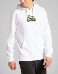 LEE PRIDE HOODIE MĘSKA BLUZA Z KAPTUREM LOGO WHITE L82RSP12 112140913. Białe bluzy Lee, l, bez wzorów, z kapturem. Za 139.99 zł.