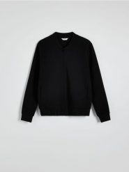 Bluza bomberka - czarny. Czarne kurtki Reserved, l, bez wzorów, z bawełny, bez kaptura. Za 119.99 zł.