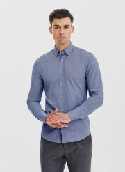 PAKO LORENTE – Niebieska koszula melanż. Niebieskie koszule Pako Lorente, m, bez wzorów, z bawełny, bez kołnierzyka, bez ramiączek. Za 199.99 zł.