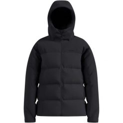 Kurtka puchowa Odlo Jacket insulated DOWN HOODED. Czarne kurtki ODLO, na zimę, l, bez wzorów, z materiału, z kapturem. Za 1,499.99 zł.
