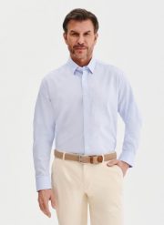 PAKO LORENTE - Niebieska koszula męska z lnem. Niebieskie koszule Pako Lorente, na wiosnę, m, bez wzorów, z bawełny, bez kołnierzyka, bez ramiączek. Za 119.99 zł.