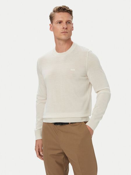 BOSS Sweter Leno 50571914 Kremowy Regular Fit. Białe swetry rozpinane Boss, m, bez wzorów, ze lnu, bez kołnierzyka, bez ramiączek. Za 679.99 zł.
