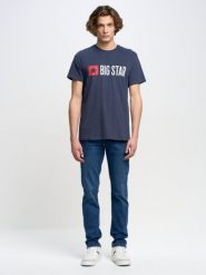 Koszulka męska z logo BIG STAR granatowa Quado 403. Niebieskie t-shirty BIG STAR, l, bez wzorów, z denimu, bez kołnierzyka, bez ramiączek. W wyprzedaży za 99.99 zł.