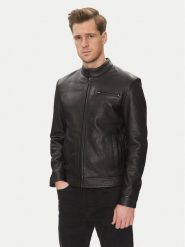 Serge Pariente Kurtka skórzana RETRO Czarny Slim Fit. Czarne kurtki Serge Pariente, m, bez wzorów, ze skóry, bez kaptura. Za 1,489.00 zł.