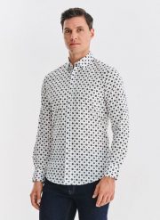 Biała koszula w niebieski wzór geometryczny. Białe koszule Pako Lorente, m, bez wzorów, z bawełny, bez kołnierzyka, bez ramiączek. Za 299.99 zł.