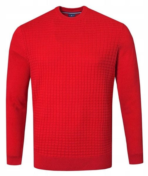 Bawełniany Sweter Męski, Okrągły Dekolt - Pako Jeans - Marmurkowa Faktura, Czerwony. Czerwone swetry rozpinane Pako Jeans, l, bez wzorów, z bawełny, bez kołnierzyka, bez ramiączek. Za 169.00 zł.