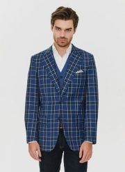 PAKO LORENTE – Granatowa marynarka w kratę - Pako Lorente. Garnitury Pako Lorente, na co dzień, m, bez wzorów, z poliesteru. Za 399.99 zł.