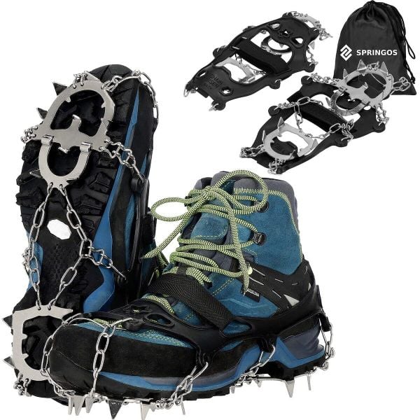 Raczki na buty turystyczne Springos stalowe. Szare buty trekkingowe SPRINGOS, bez wzorów, bez zapięcia. Za 74.99 zł.