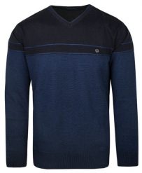 Klasyczny Męski Sweter z Dekoltem w Serek (V-Neck) - Trikko - Granat. Niebieskie swetry rozpinane Trikko, m, bez wzorów, z bawełny, bez kołnierzyka, bez ramiączek. Za 210.00 zł.