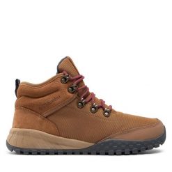 Trekkingi Columbia. Brązowe botki sznurowane Columbia, bez wzorów, bez obcasa, bez zapięcia. Za 549.99 zł.