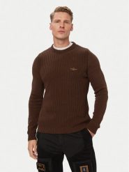 Aeronautica Militare Sweter 262MA1571UL00409 Brązowy Regular Fit. Brązowe swetry rozpinane Aeronautica Militare, l, bez wzorów, z bawełny, bez kołnierzyka, bez ramiączek. Za 569.99 zł.