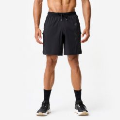 Spodenki fitness Domyos. Czarne szorty DOMYOS, xl, bez wzorów, z elastanu, sportowe. Za 89.99 zł.
