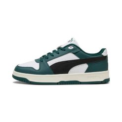 Klasyczne buty treningowe Puma Rebound Slam Lo. Zielone sztyblety Puma, bez wzorów, z nubiku, bez obcasa, bez zapięcia. Za 274.00 zł.