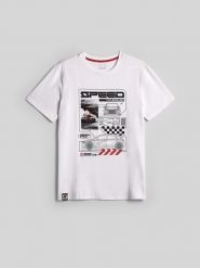 4F T-shirt regular z nadrukiem męski - biały M. Białe t-shirty 4F, m, bez wzorów, z bawełny, bez kołnierzyka, bez ramiączek. Za 79.99 zł.