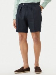 BOSS Szorty materiałowe H-Perin 50561858 Granatowy Tapered Fit. Niebieskie szorty Boss, m, bez wzorów, ze lnu. Za 799.99 zł.