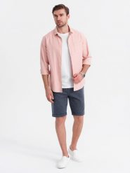 Męskie krótkie spodenki na gumce ze strukturalnej dzianiny – granatowe V1 OM-SRCS-0177 - XXL. Niebieskie szorty Ombre Clothing, l, bez wzorów, z bawełny, casualowe. Za 95.99 zł.
