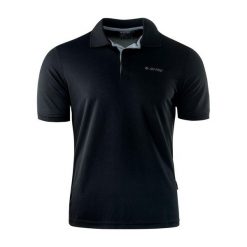 Męska Koszulka Polo Z Kontrastowym Panelem. Czarne koszulki polo sportowe Hi-tec, m, bez wzorów, bez kołnierzyka, bez ramiączek, trekkingowe. Za 86.99 zł.
