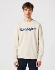 MESKA BLUZA WRANGLER LOGO CREW SWEAT VINTAGE WHITE 112350538. Białe bluzy Wrangler, s, bez wzorów, bez kaptura. Za 149.99 zł.