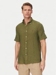 Tommy Hilfiger Koszula MW0MW41531 Zielony ciemny Regular Fit. Zielone koszule Tommy Hilfiger, m, bez wzorów, ze lnu, bez kołnierzyka, bez ramiączek. Za 449.99 zł.