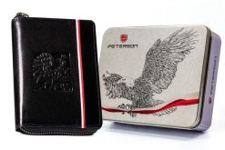 Portfel patriotyczny Peterson PTN 340P-02 czarny. Czarne portfele Peterson, bez wzorów, ze skóry. Za 104.00 zł.